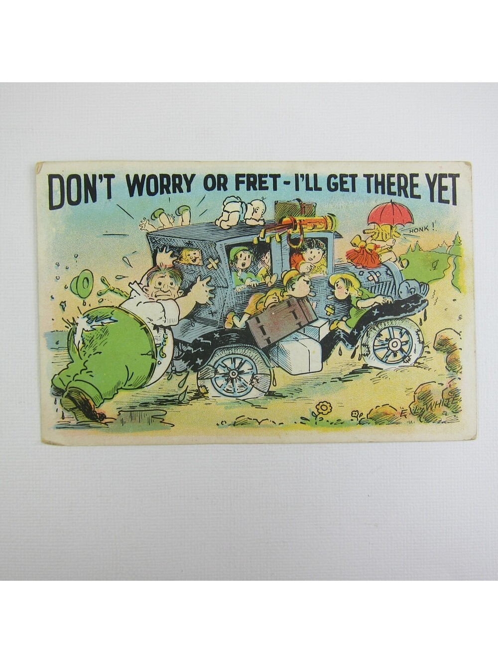 Vintage 1932 Funny Comic Postcard Man Ripped Pants Full Automobile Old Car RARE
